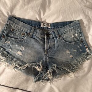 One Teaspoon Light Blue Distressed Jean Shorts